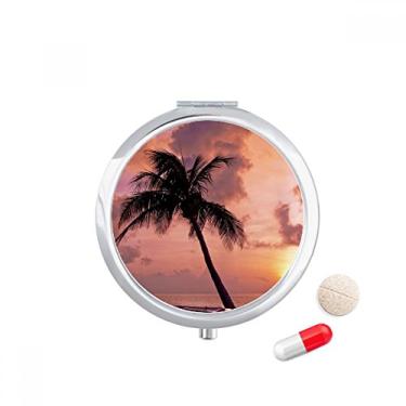 Imagem de Porta-comprimidos, caixa de armazenamento de remédios com imagem de árvore de barco e areia do oceano