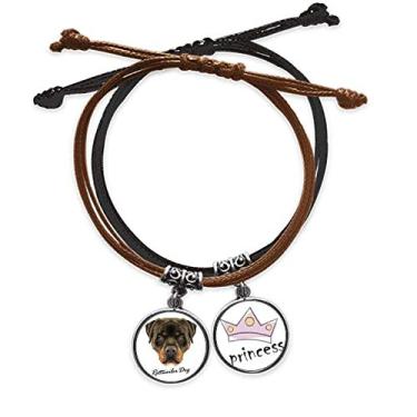 Imagem de DIYthinker Pulseira Black Feroz Rottweiler Cachorro Animal de Estimação Corrente de Mão Pulseira de Couro Princesa