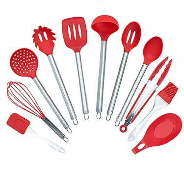 Imagem de Jogo de Utensílios de Cozinha em Silicone e Inox 11 peças, Vermelho