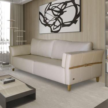 Imagem de Sofá 3 Lugares 220cm Couro Legítimo Malibu Scala Decor Bege 66