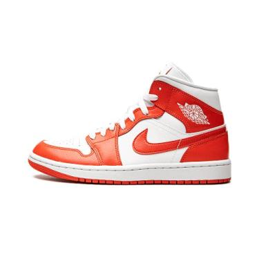 Imagem de Jordan Tênis de basquete feminino Air 1 Mid Shoes, Branco Habanero Vermelho Branco, 34