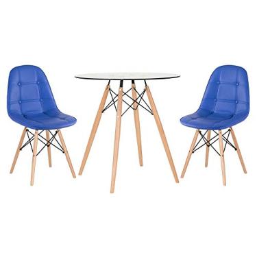 Imagem de Loft7, Kit Mesa de vidro Eames 70 cm + 2 cadeiras Eames Botonê Azul