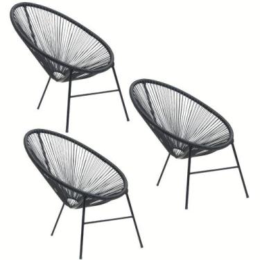 Imagem de Kit 3 Cadeiras Caribe Fibra Sintética Preto Panero Móveis