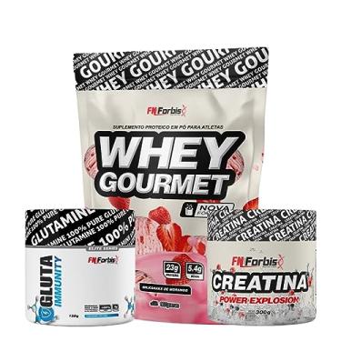 Imagem de Whey Protein Gourmet Refil 907g + Creatina Power Explosion 300g + Glutamina Elite Series 150g - FN Forbis Nutrition (Milkshake de Morango)