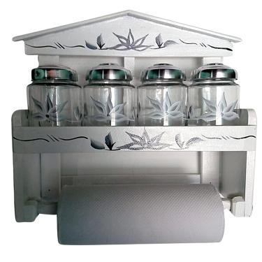 Imagem de Prateleira nicho de cozinha com espaço para papel toalha e vidros para tempero