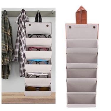 Imagem de OKJHFD Estojo Organizador De óculos De Sol Multifuncional, Vários Compartimentos, Couro Pu, Estojo De Viagem, Armazenamento Com 5 Compartimentos Para óculos, Joias(marrom)