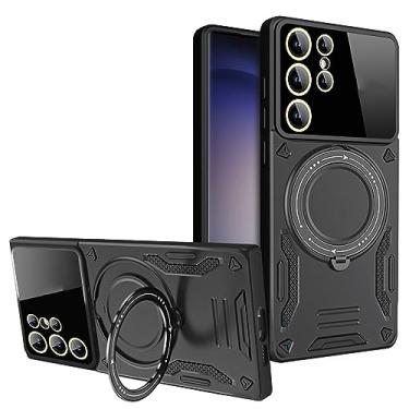 Imagem de LXURY Capa magnética para Samsung Galaxy S23 Ultra/S23 Plus/S23, capa de proteção de câmera de tela com suporte para carregamento sem fio à prova de choque, capa de telefone preta, S23 de 6,1 polegadas