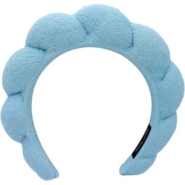 Imagem de LALAXAVA Faixa de cabelo feminina para spa – Faixa de cabelo azul com esponja bufante para lavar o rosto e cabelo para cuidados com a pele, remoção de maquiagem, chuveiro – Tecido macio e absorvente
