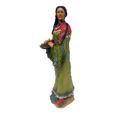 Imagem de Escultura Índia Xamã Em Pé Guerreira Cherokee 48 Cm Resina