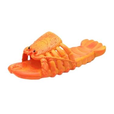 Imagem de RIDENEEY Chinelos de lagosta engraçados animais verão chinelos bonitos chá de praia sapatos casuais unissex chinelos macios (laranja, 26/27)