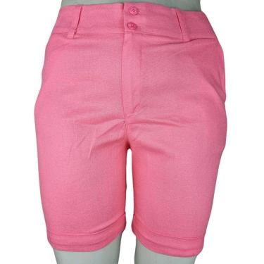 Imagem de Bermuda Alfaiataria Social Feminina Linho com Elastano Barra Viradinha Ziper Botão Coral Plus Size