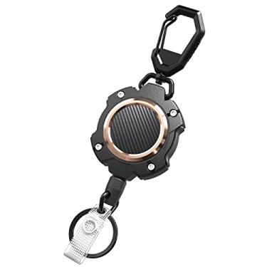 Imagem de LIUGX Chaveiro retrátil resistente, mais de 10.000 rebotes, carretel de crachá de identificação tático com corda de 80 cm e chaveiro, até 227 g, anel de alumínio, textura de fibra de carbono