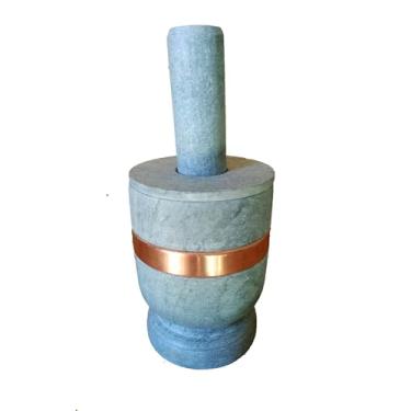 Imagem de Pilão De Pedra Sabão Resistente Com Tampa E Fita De Cobre