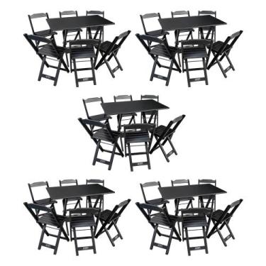 Imagem de Kit 5 Conjuntos De Mesa Dobráveis De Madeira 70X110cm Com 6 Cadeiras P