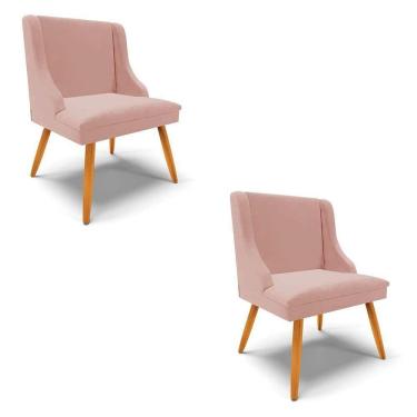 Imagem de Kit 2 Cadeiras Estofadas Para Sala De Jantar Pés Palito Lia Veludo Rosê - Ibiza