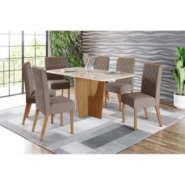 Imagem de Mesa de Jantar Vertice 160 C Vidro 6 Cad Nina Amendoa - Henn