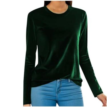 Imagem de Tops femininos outono inverno manga curta gola V veludo elegante franzido blusas camisas femininas 2024, B-037 Verde limão, M
