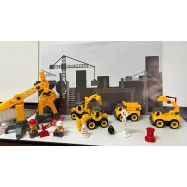 Imagem de Mega Construção Caminhão Trator Guindaste Monta Desmonta 25 peças com Ferramentas