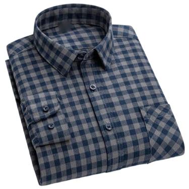 Imagem de Camisas xadrez de flanela para homens primavera algodão fácil de cuidar, não passar a ferro, roupas casuais, camisas de negócios, 863, GG