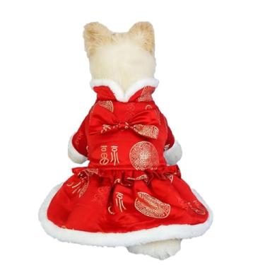 Imagem de SEIS Vestido de Ano Novo para Cachorro com Laço e Gato Cheongsam Roupa de Inverno Saia para Animais de Estimação Fantasia da Dinastia Tang Casaco de Natal Roupas para Teddy Bichon Cães Pequenos Médios