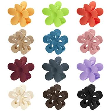 Imagem de 12 pacotes de clipes de garra de flores para cabelos grossos, clipes de cabelo Oimaigroo foscos afiados de flores antiderrapantes presilhas de cabelo para mulheres e meninas