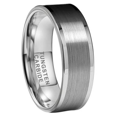 Imagem de TUTISS Anéis de tungstênio de 8 mm prata/preto/gunmetal/ouro para homens e mulheres, alianças de casamento de noivado, fosco polido, corte de tubo, ajuste confortável, Metal não precioso, Sem pedra