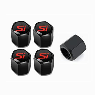Imagem de for Civic SI Black Metal Tire Valve Stem Cap Covers Air Valve Cap Set Dust Proof Leak-Proof Air Cover Logo Styling Car Accessories(Pack of 5)