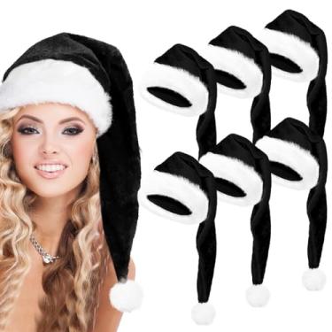 Imagem de zzhxkjhky Pacote com 6 chapéus de veludo longo de Natal chapéu de veludo de Papai Noel chapéu de pelúcia longo de luxo para homem e mulher festa de família de Natal, decoração de Natal para chapéu de Papai Noel de luxo colorido (6, preto)