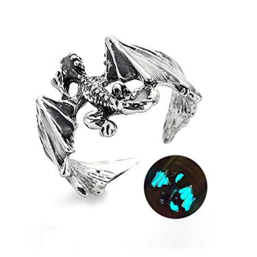 Imagem de Anel de dragão dominador luminoso dragão voador dinossauro animal anel aberto para mulheres homens dragão brilhante anel de cavaleiro dragão joia presente halloween, Sem pedras preciosas