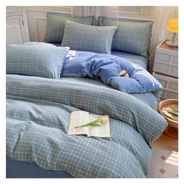 Imagem de Jogo de cama nórdico de cama xadrez, conjunto de capa de edredom, lençol de cama queen size (solteiro D)