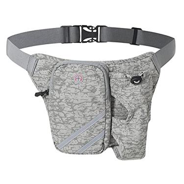 Imagem de HB1 Pochete para corrida com suporte para garrafa de água, pochete com 2 peças, faixa refletiva, impermeável, grande capacidade, cinto esportivo para celular, bolsa de cintura, cinza
