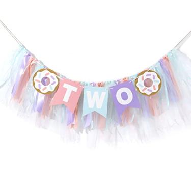 Imagem de Faixa Donut TWO High Chair – Banner Sweet One Girl for 2nd Birthday Banner, Cake Smash Photo Prop, Banner de guirlanda de pano de tecido, para bebês.
