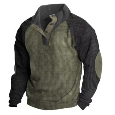 Imagem de JMMSlmax Suéter masculino casual elegante outono vintage remendo cotovelo veludo cotelê jaqueta camisa Henley camisas ocidentais, A9 - azul, M