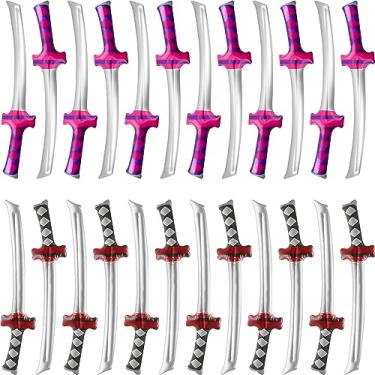 Imagem de Cotiny Pacote com 24 espadas ninja infláveis, espadas infláveis, samurai, katana, espadas infláveis para ninja, cosplay, piscina, festa, acessórios de fantasia de Halloween (2 cores)