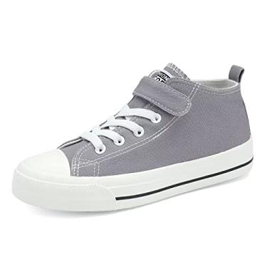 Imagem de DSWED Tênis infantil para meninos e meninas sapatos de lona casuais leves tênis clássico com alça ajustável, Cinza, 1.5 Little Kid