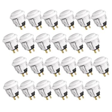 Imagem de QANBA Botão Arcade D-lite Botões originais Joystick Arcade Botões de encaixe para máquinas fliperama DIY Botão de pressão de 24 mm (em caixa) (24 mm Branco (EL02) 24 peças)