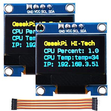 Imagem de GeeekPi Módulo de tela OLED 2 peças I2C IIC 128 x 64 pixels 0,96 polegadas módulo de exibição amarelo azul duas cores compatível com Raspberry Pi Arduino 51 Series MCU STM32 R3 e Mega