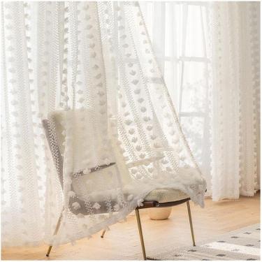 Imagem de Cortinas para sala de estar, quarto, cortinas transparentes recortadas, cortinas francesas de luxo, tule europeu vintage, estilo retrô, conjunto de 2 painéis, W300 * H250cm