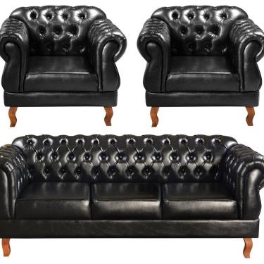 Imagem de Conjunto Sofá Duquesa Chesterfield 3 Lugares + 2 Poltronas Preto
