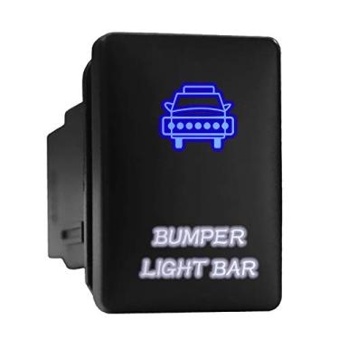 Imagem de Interruptor retroiluminado com símbolo da barra de luz da BUMPER com botão de pressão moderno compatível com Toyota (azul/branco/tamanho da superfície 3,3 x 2,2 cm)