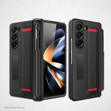 Imagem de Capa de couro compatível com Samsung Galaxy Z Fold 5 com suporte para S Pen, protetor de tela integrado e proteção de dobradiça à prova de choque para celular resistente para Samsung Galaxy Z Fold 5