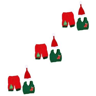 Imagem de 3 conjuntos de adereços para fotos chapéu de Papai Noel roupa de Natal chapéu de elfo vestido de Papai Noel para menino roupa de Papai Noel roupa infantil recém-nascido natal tricô lã conjunto de roup