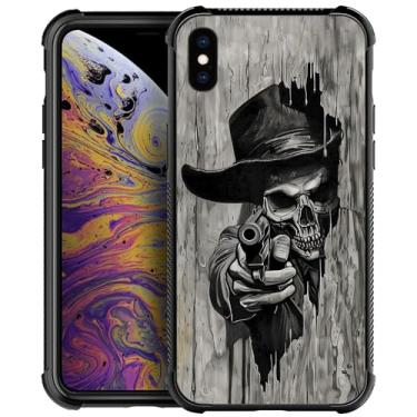 Imagem de Capa máxima para iPhone Xs, capa de vidro temperado 9H para iPhone XS Max para meninos e meninos, capa à prova de choque antiarranhões para Apple iPhone Xs Max 6,5 polegadas, iPhone X/XS(5.8 inch), Western Cowboy Skull