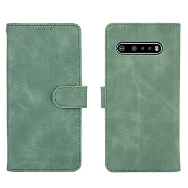 Imagem de Capa para LG V60 ThinQ 5G, carteira carteira flip dinheiro compartimento para cartão de identificação de crédito couro PU clipe magnético capa para celular LG V60 ThinQ 5G (verde)