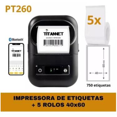 Imagem de Impressora De Etiquetas Bluetooth + 5 Rolos Etiquetas 40x60 - TITANNET