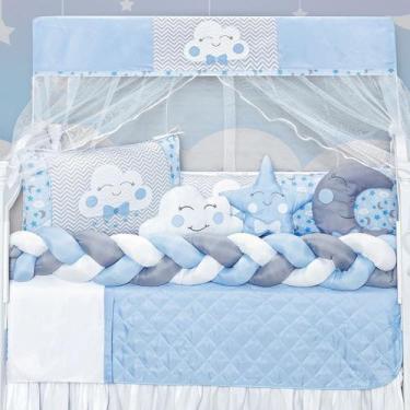 Imagem de Kit Berço Azul Preço Bom Completo Lua 12 Peças Menino - Emília Enxovai