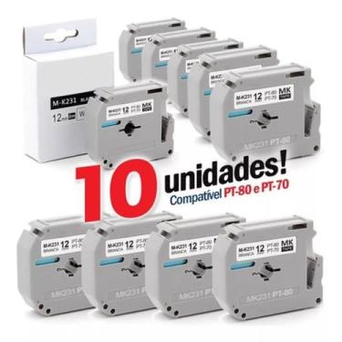 Imagem de Kit 10 Fita Compatível Brother M231 Mk231 T 12mm Pt 80 70 90 - xfull
