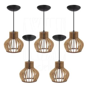 Imagem de Luminária Pendente Madeira Circus 15cm 5 Unidades Rústico - Madelumi