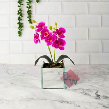 Imagem de Arranjo de Orquídea Artificial Com Vaso de Vidro Espelhado - Melhores 