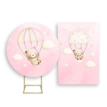 Imagem de Painel De Festa Redondo 1,50x1,50 + Painel Vertical 1,50x2,20 - Ursinh